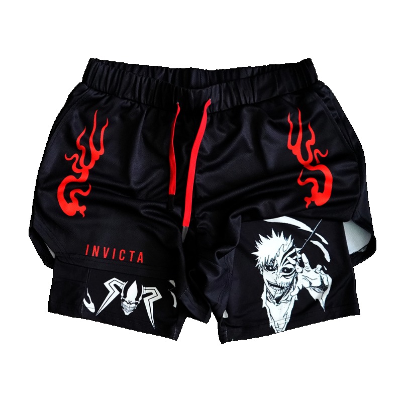 Cosplay Flame Prop - Pantaloncini a compressione 2-in-1 Anime BLEACH